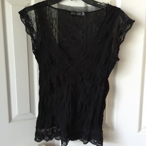 Sheer Zara black lacy top blouse v neck